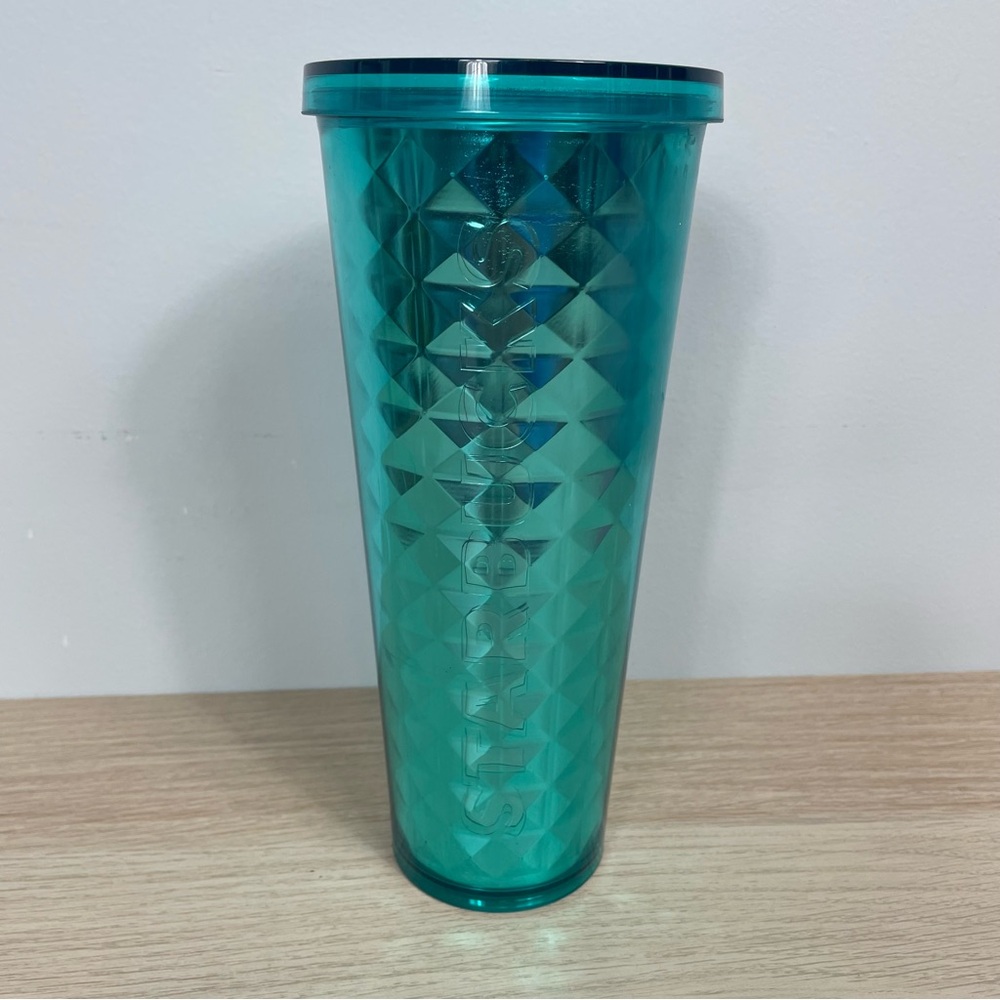 Starbucks 2015 Teal Turquoise Blue Diamond Foil Cold Cup Tumbler